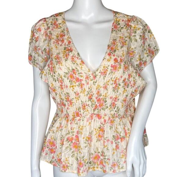 American Eagle Tops - American Eagle Shirt Womens XL Cream Pink Floral Flower Bohemian Peasant Cottage